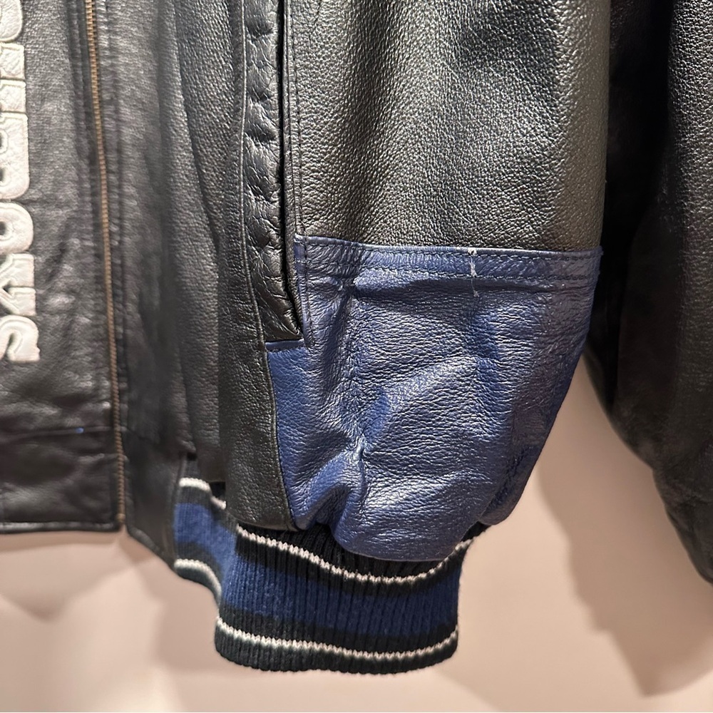 Vintage Carl Banks Dallas Cowboys Black Silver Blue Leather Bomber Jacket XL - Picture 6 of 16